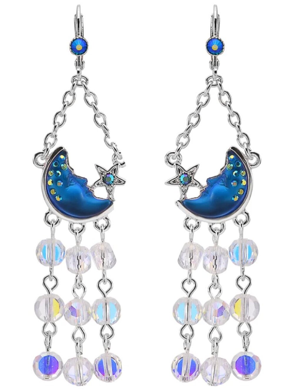 KIRKS FOLLY Fantasia Mystic Moon Leverback Earrings Silvertone/Mystic Blue